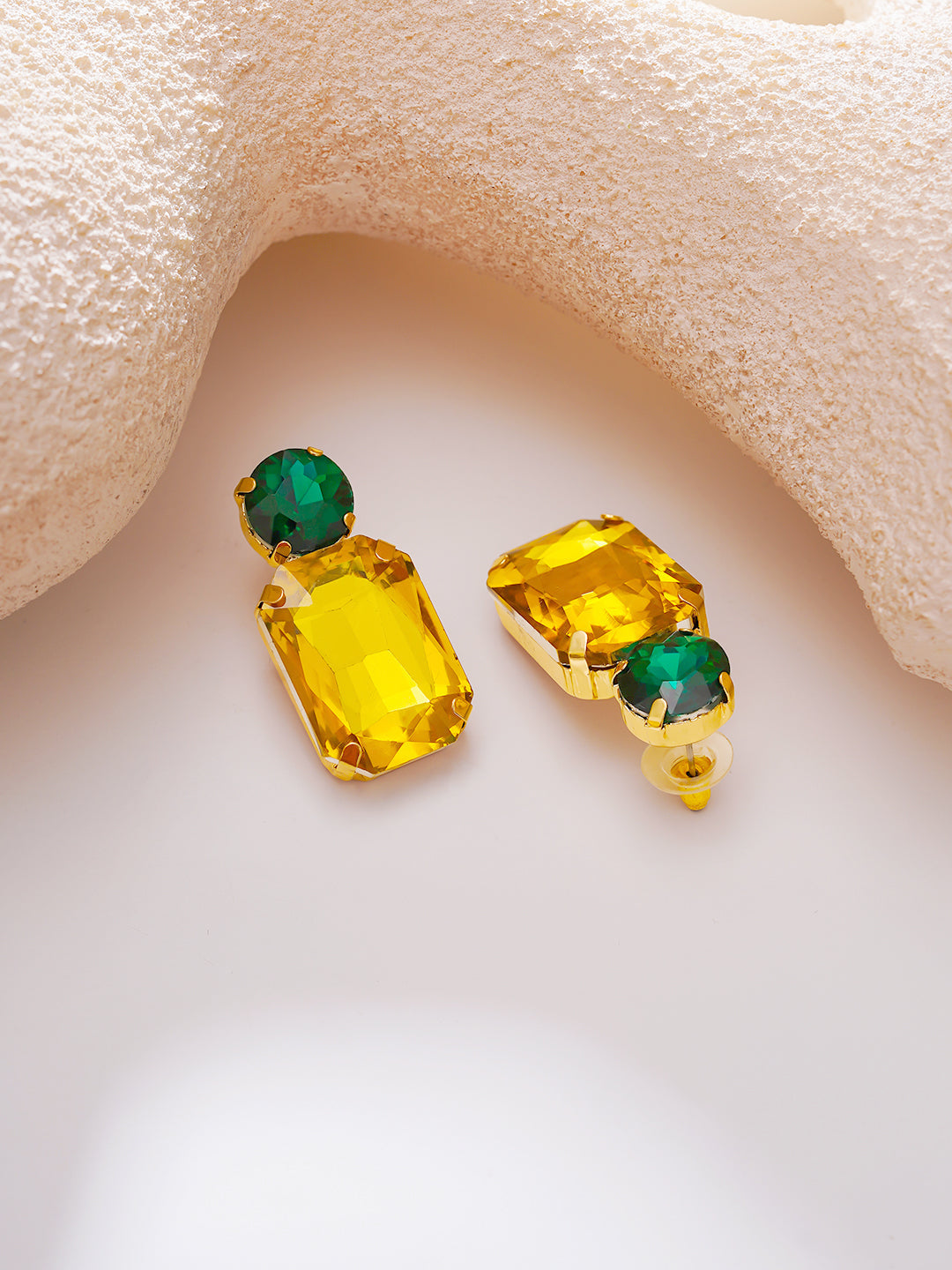 【Rubans】Gold Plated Citrine Emerald Crystal Drop Earrings｜ゴールドメッキ シトリン エメラルド クリスタル ドロップピアス