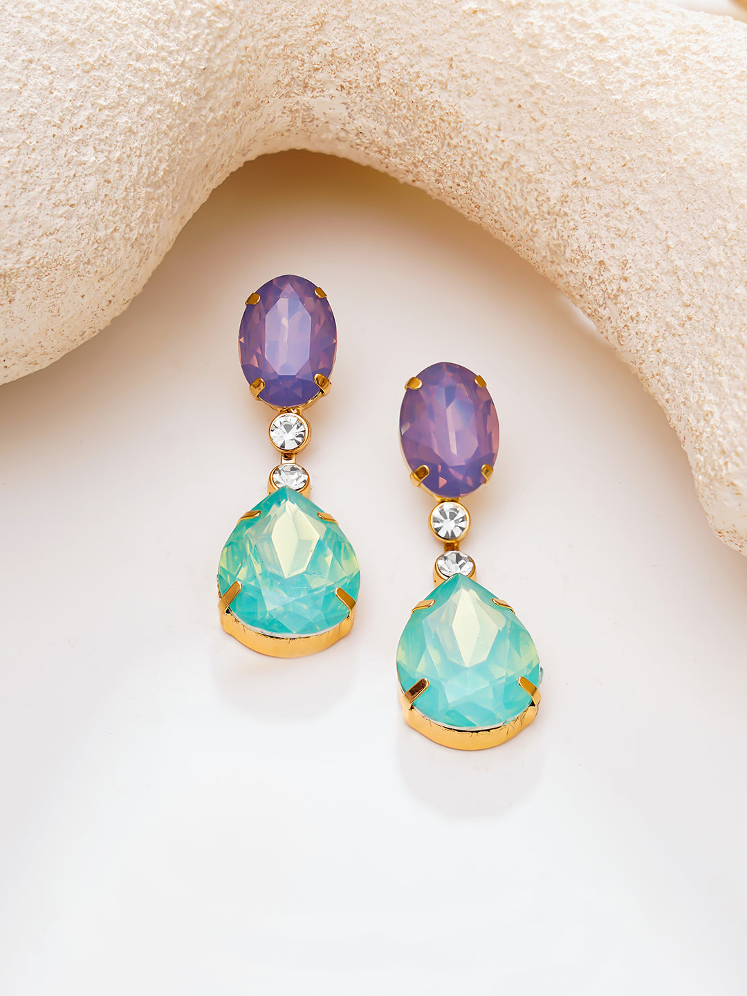 【Rubans】Gold Plated double-drop crystal statement earrings｜ゴールドメッキ ダブルドロップ クリスタル ステートメントピアス