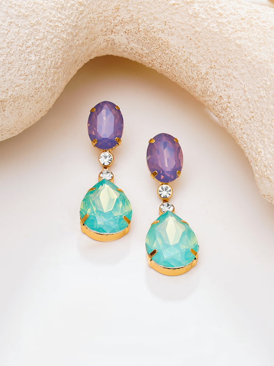 【Rubans】Gold Plated double-drop crystal statement earrings｜ゴールドメッキ ダブルドロップ クリスタル ステートメントピアス