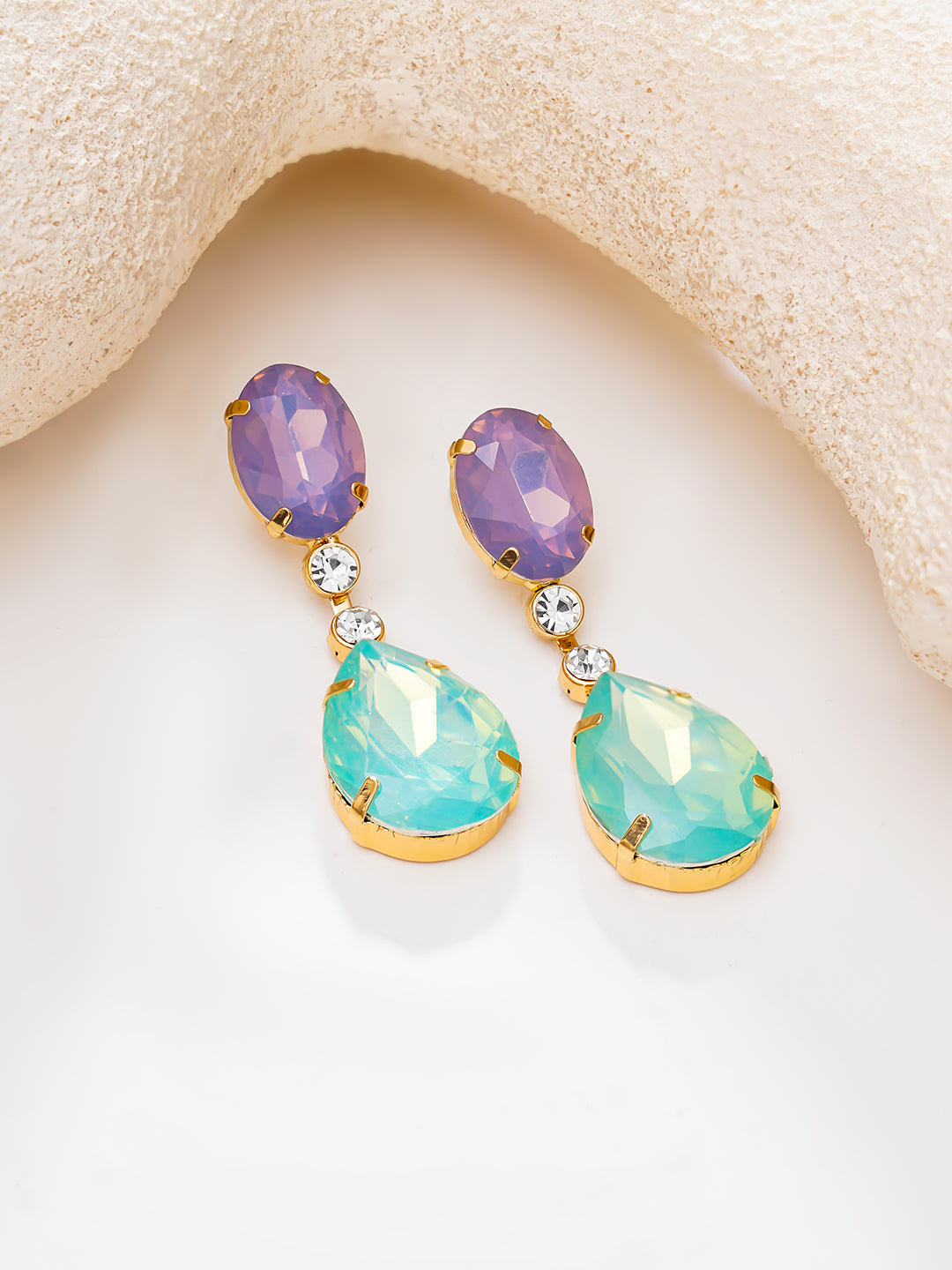 【Rubans】Gold Plated double-drop crystal statement earrings｜ゴールドメッキ ダブルドロップ クリスタル ステートメントピアス