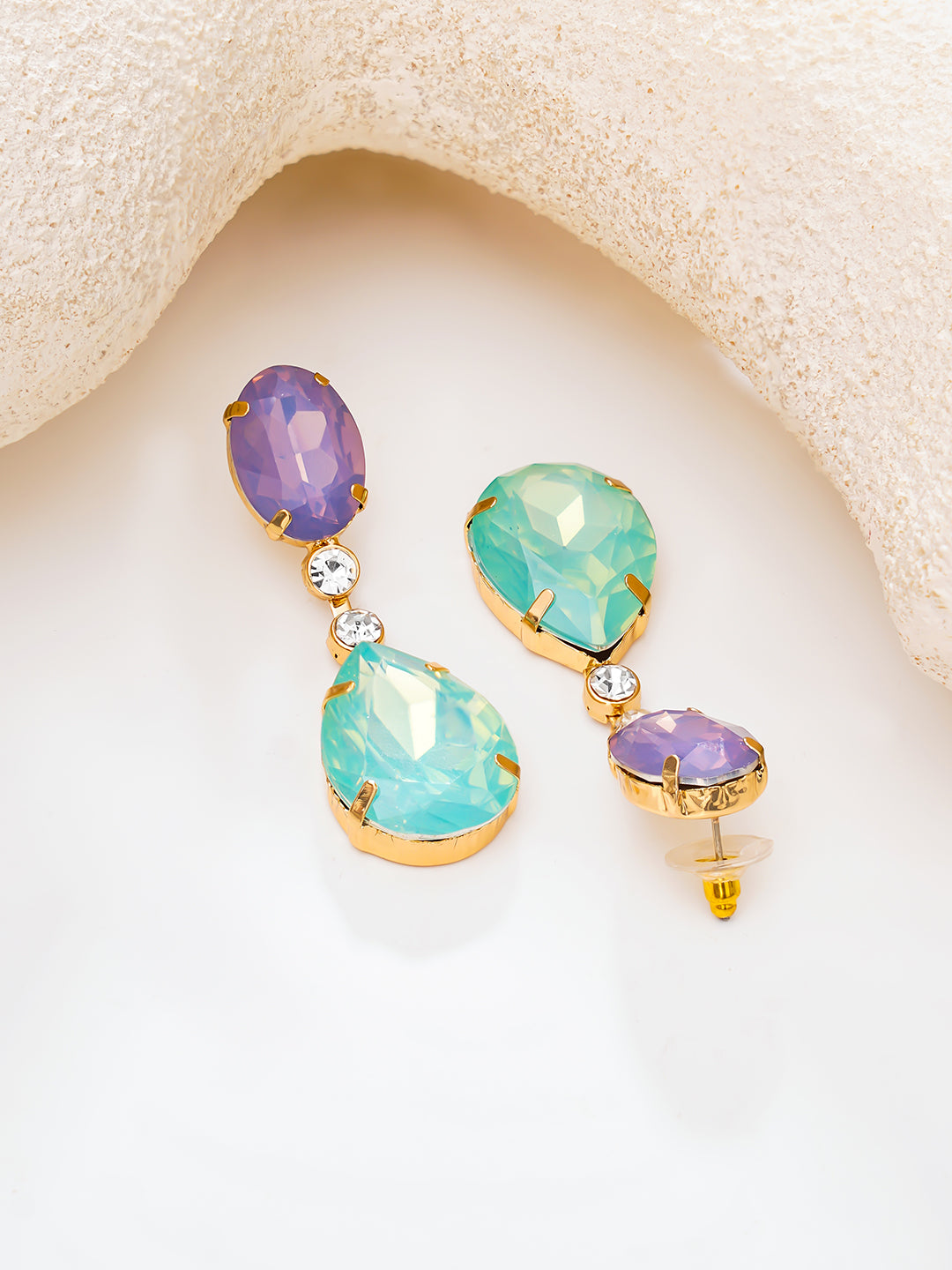 【Rubans】Gold Plated double-drop crystal statement earrings｜ゴールドメッキ ダブルドロップ クリスタル ステートメントピアス