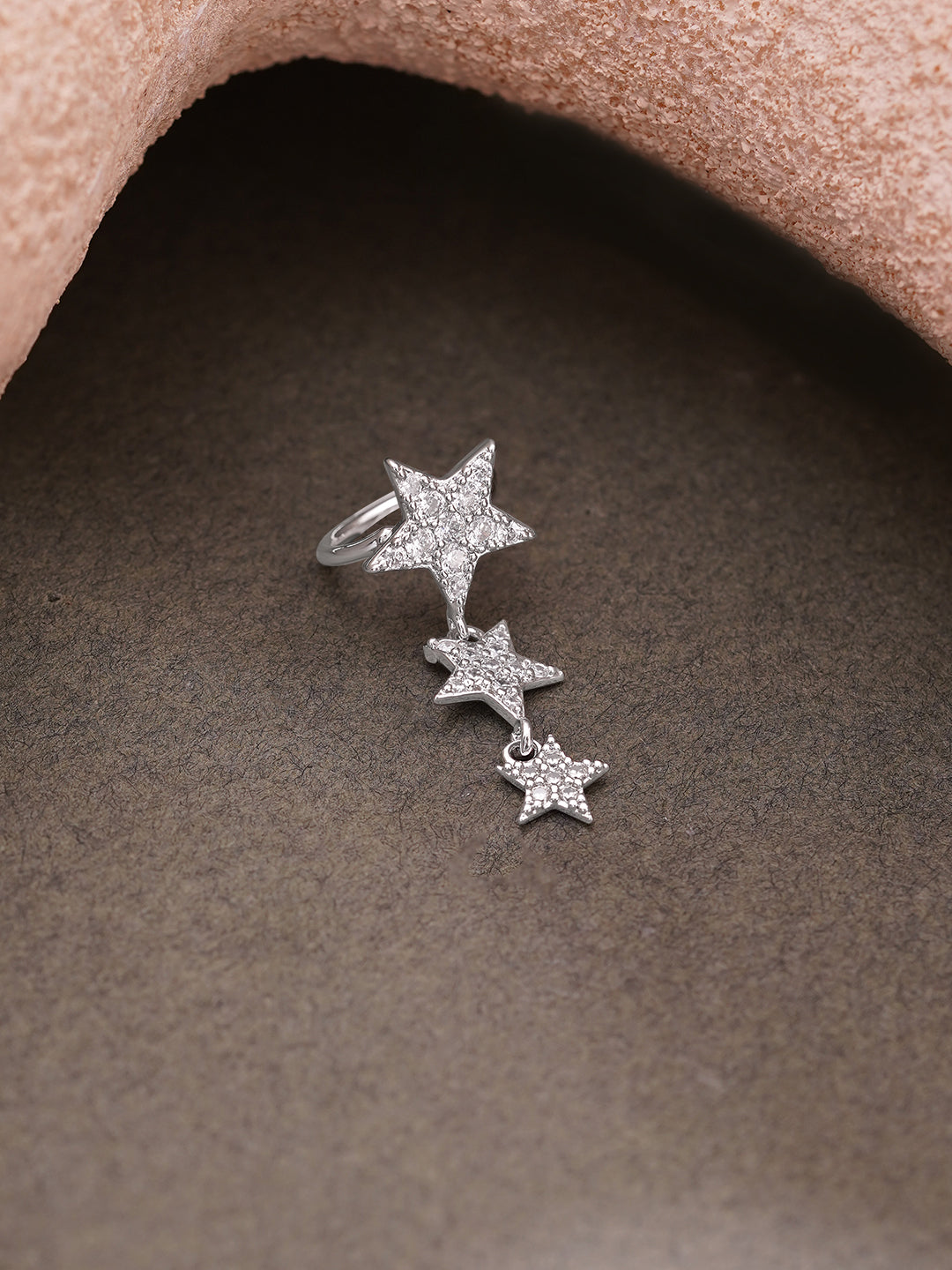 【Rubans】 Rhodium Plated star Drop Crystal Cuff Earrings｜ロジウムメッキ スタードロップ クリスタル カフイヤリング