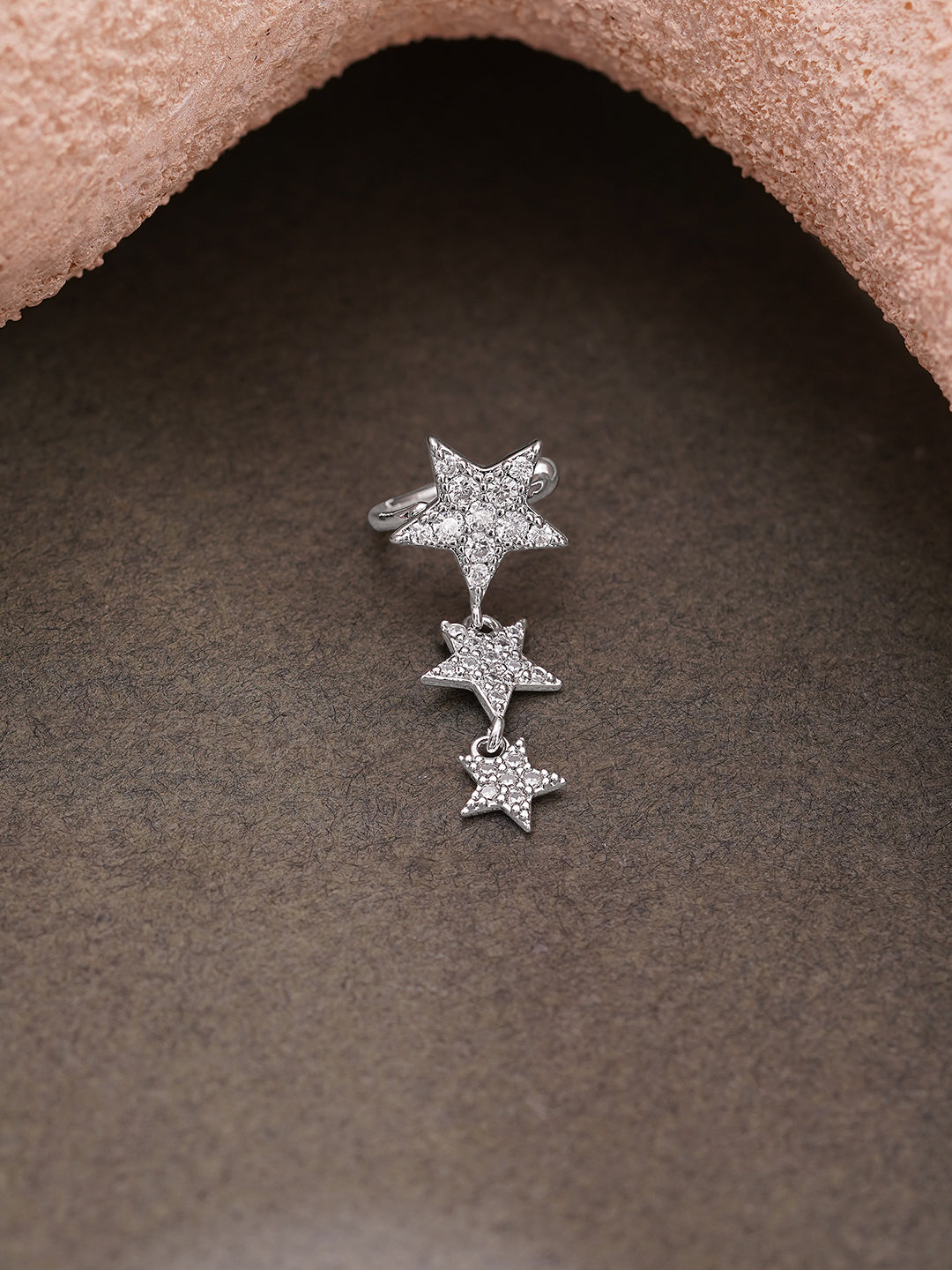 【Rubans】 Rhodium Plated star Drop Crystal Cuff Earrings｜ロジウムメッキ スタードロップ クリスタル カフイヤリング