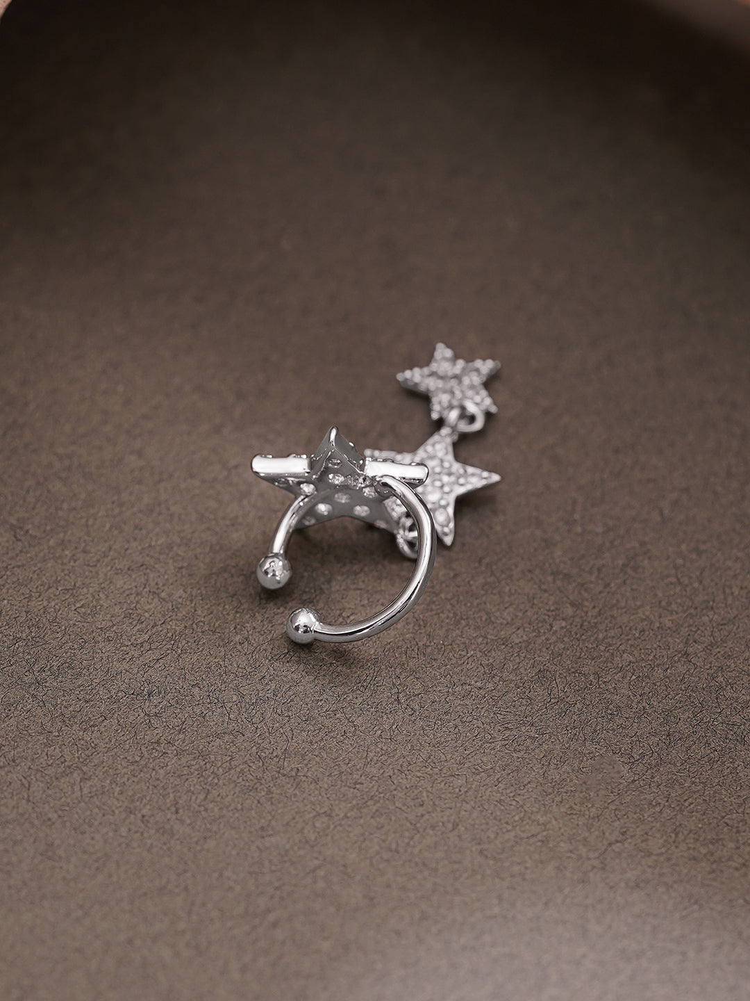 【Rubans】 Rhodium Plated star Drop Crystal Cuff Earrings｜ロジウムメッキ スタードロップ クリスタル カフイヤリング