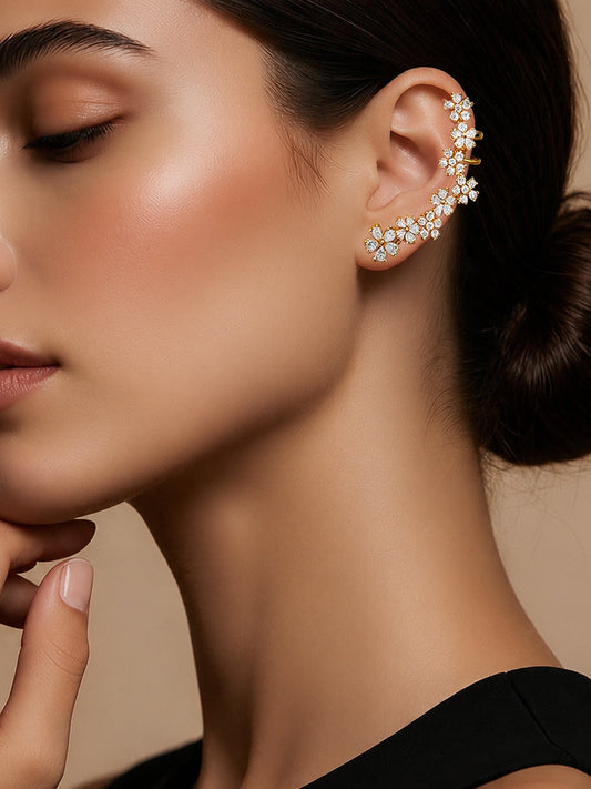 【Rubans】 Gold Plated Crystal Blossom Vine Ear Cuff｜ゴールドメッキ クリスタル ブロッサムヴァイン イヤーカフ