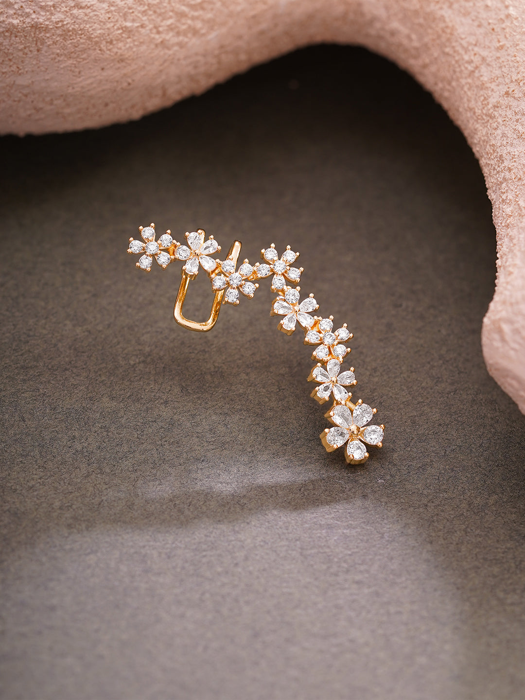 【Rubans】 Gold Plated Crystal Blossom Vine Ear Cuff｜ゴールドメッキ クリスタル ブロッサムヴァイン イヤーカフ