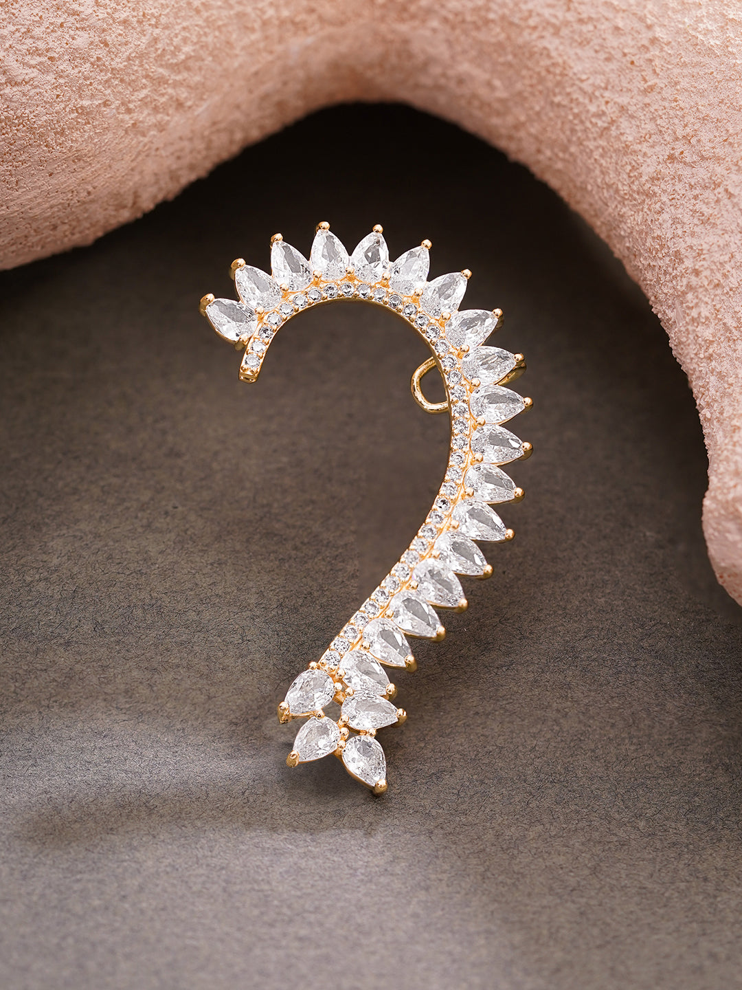 【Rubans】 Gold Plated Crystal Vine Ear Cuff Earrings｜ゴールドメッキ クリスタル ヴァイン イヤーカフ イヤリング