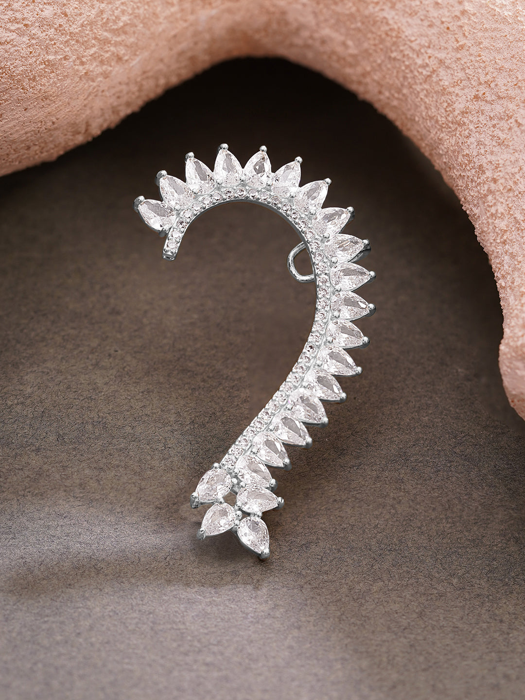 【Rubans】 Rhodium Plated Crystal Vine Ear Cuff Earrings｜ロジウムメッキ クリスタル ヴァイン イヤーカフ イヤリング