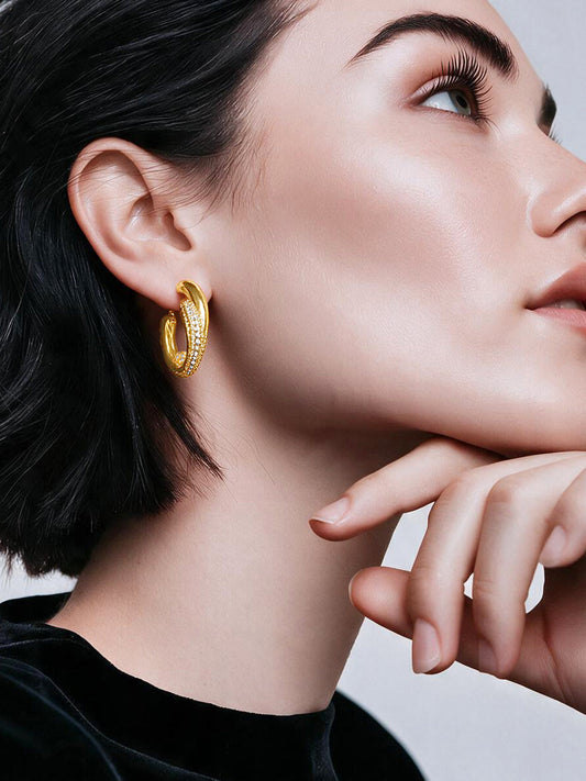 【Rubans】Gold Plated dual-band twist huggie hoop earrings｜ゴールドメッキ デュアルバンド ツイスト ハギーフープピアス