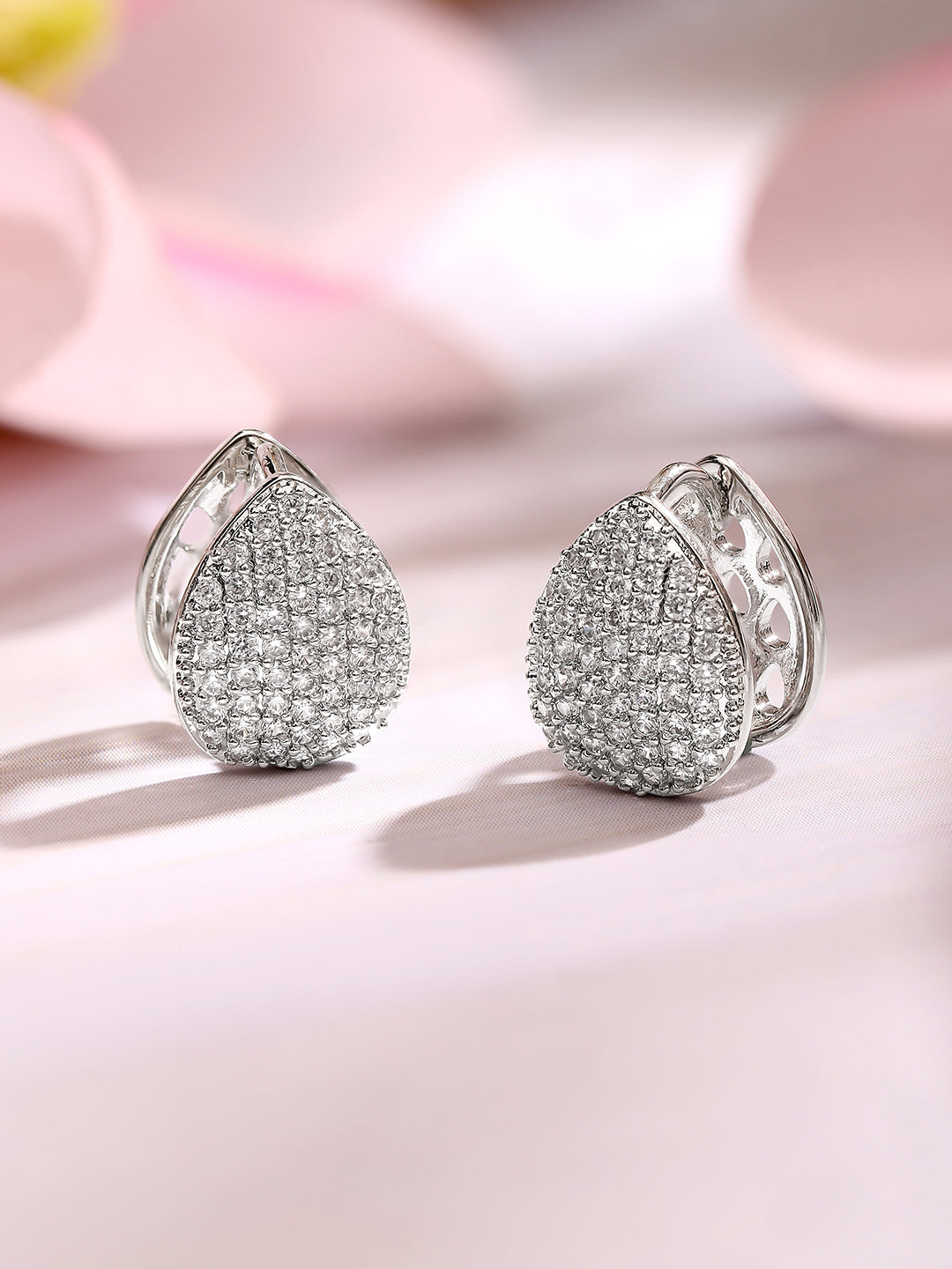 【Rubans】 Rhodium Plated American Diamond Zirconia Teardrop Hoop Earrings｜ロジウムメッキ アメリカンダイヤモンド ジルコニア ティアドロップ フープイヤリング