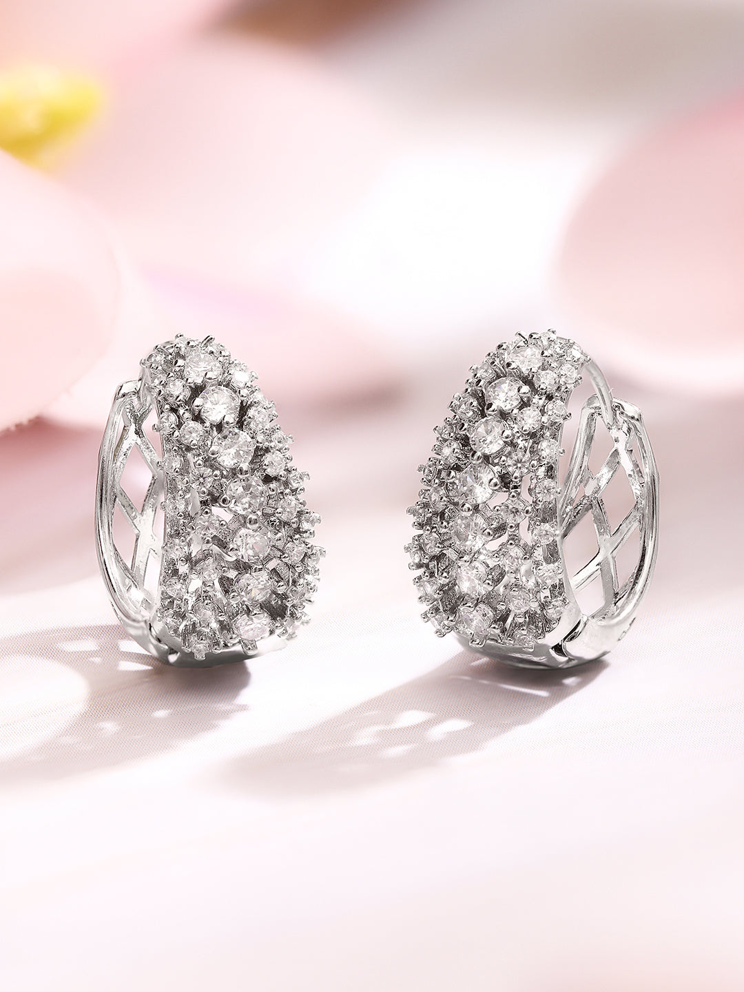 【Rubans】 Rhodium Plated American Diamond Zirconia Hoop Earrings｜ロジウムメッキ アメリカンダイヤモンド ジルコニア フープイヤリング