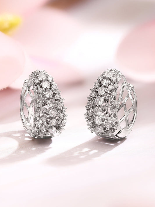 【Rubans】 Rhodium Plated American Diamond Zirconia Hoop Earrings｜ロジウムメッキ アメリカンダイヤモンド ジルコニア フープイヤリング