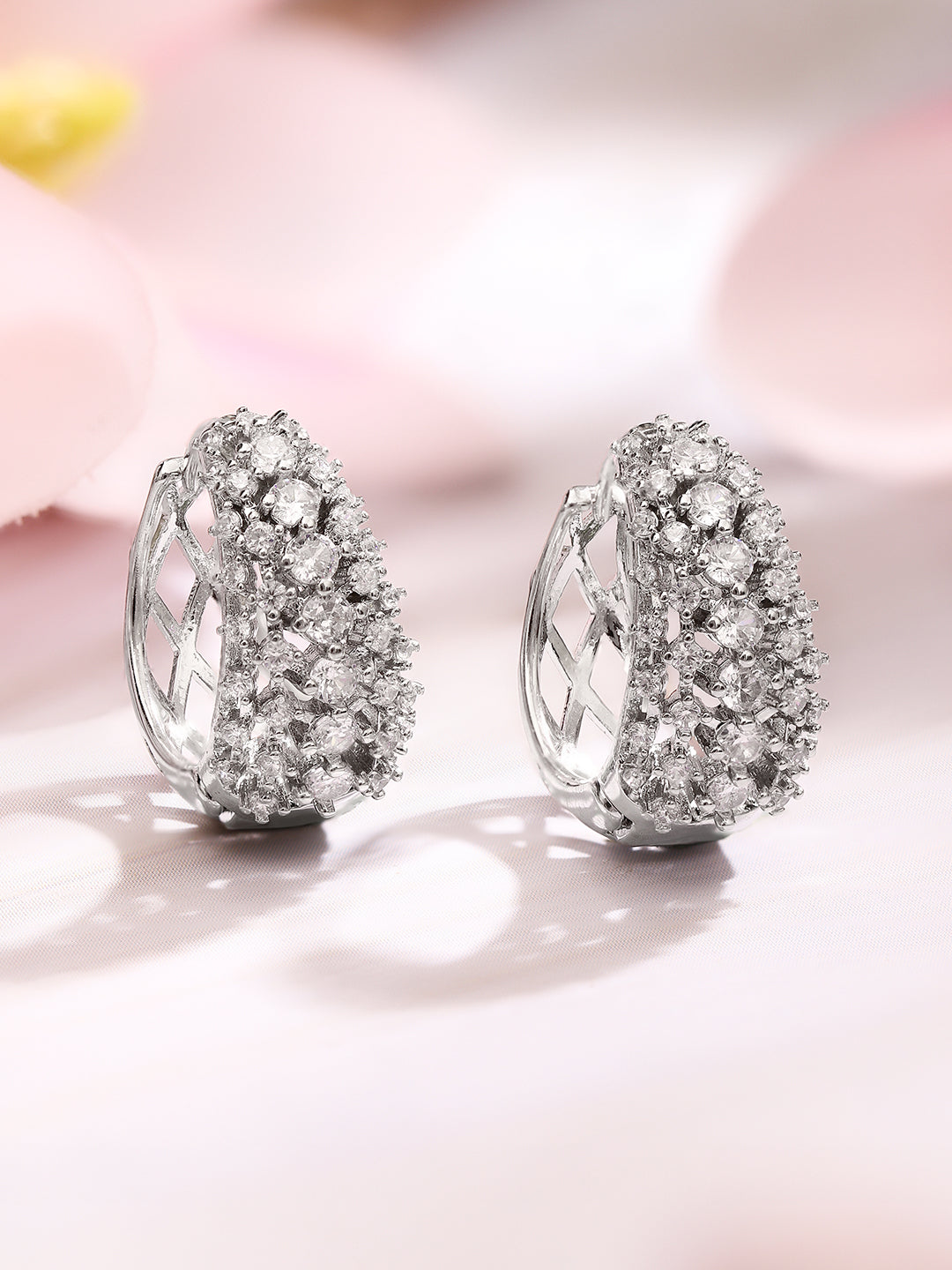 【Rubans】 Rhodium Plated American Diamond Zirconia Hoop Earrings｜ロジウムメッキ アメリカンダイヤモンド ジルコニア フープイヤリング