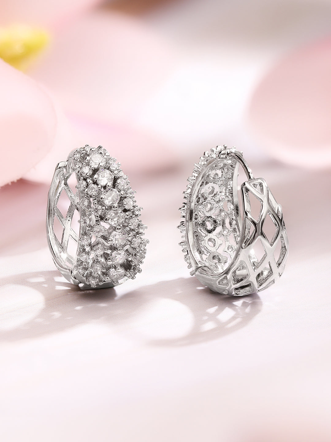 【Rubans】 Rhodium Plated American Diamond Zirconia Hoop Earrings｜ロジウムメッキ アメリカンダイヤモンド ジルコニア フープイヤリング