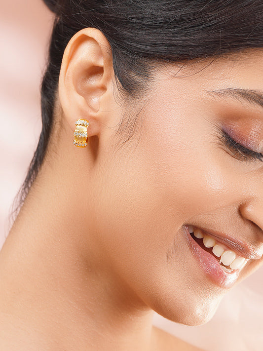 【Rubans】 Gold Plated American Diamond Zirconia Zigzag Textured Hoop Earrings｜ゴールドメッキ アメリカンダイヤモンド ジルコニア ジグザグ テクスチャード フープイヤリング