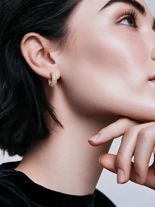 【Rubans】Gold plated brass cubic zirconia half-hoop earrings｜ゴールドメッキ キュービックジルコニア ハーフフープピアス