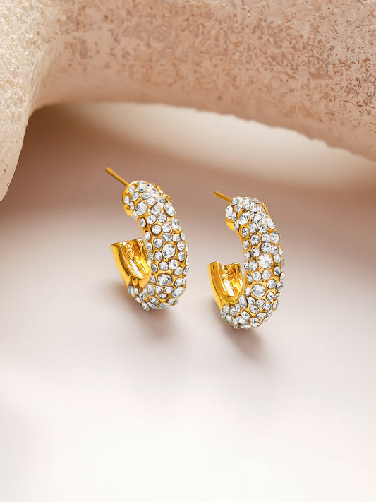 【Rubans】Gold plated brass cubic zirconia half-hoop earrings｜ゴールドメッキ キュービックジルコニア ハーフフープピアス