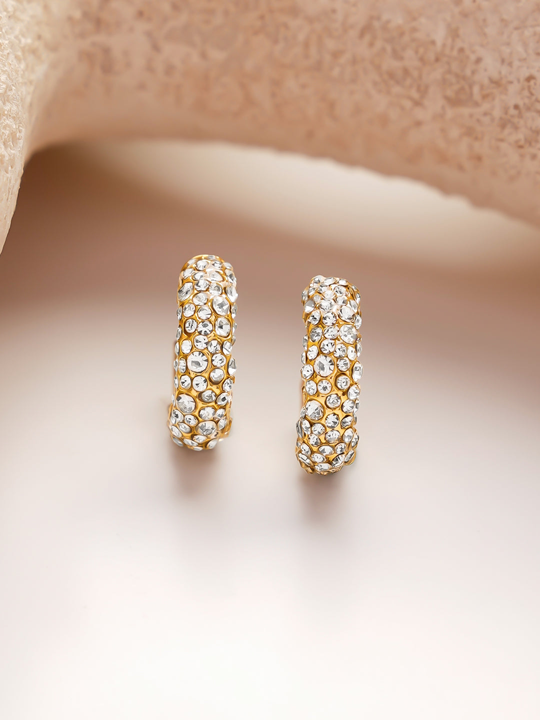 【Rubans】Gold plated brass cubic zirconia half-hoop earrings｜ゴールドメッキ キュービックジルコニア ハーフフープピアス