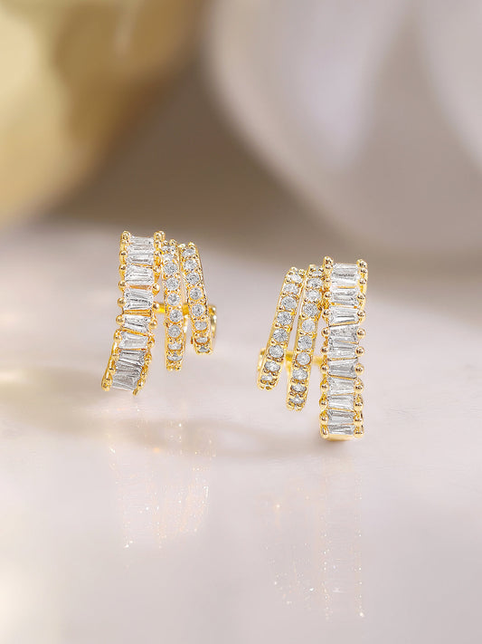 【Rubans】 Gold Plated American Diamond Zirconia Leaf Design Hoop Earrings｜ゴールドメッキ アメリカンダイヤモンド ジルコニア リーフデザイン フープイヤリング