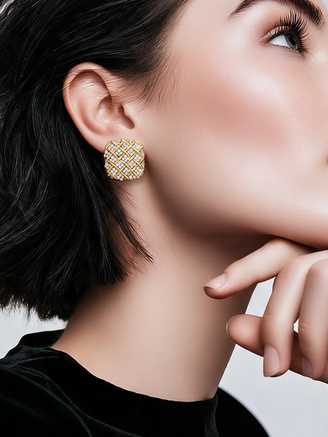 【Rubans】 Gold Plated Crystal Weave Stud Earrings｜ゴールドメッキ クリスタル ウィーブ スタッドイヤリング