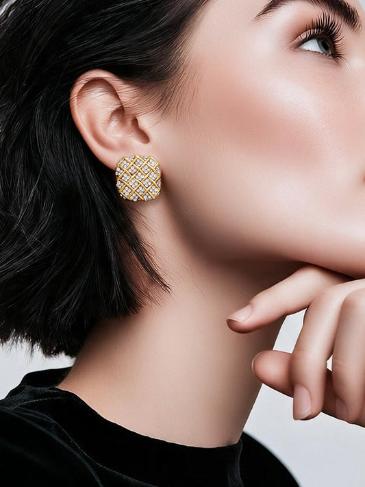 【Rubans】 Gold Plated Crystal Weave Stud Earrings｜ゴールドメッキ クリスタル ウィーブ スタッドイヤリング