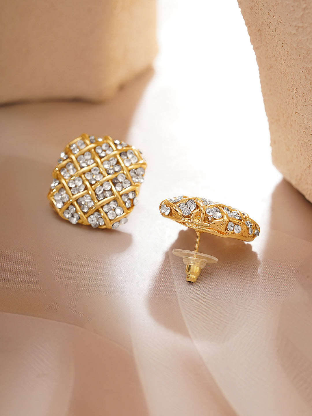 【Rubans】 Gold Plated Crystal Weave Stud Earrings｜ゴールドメッキ クリスタル ウィーブ スタッドイヤリング