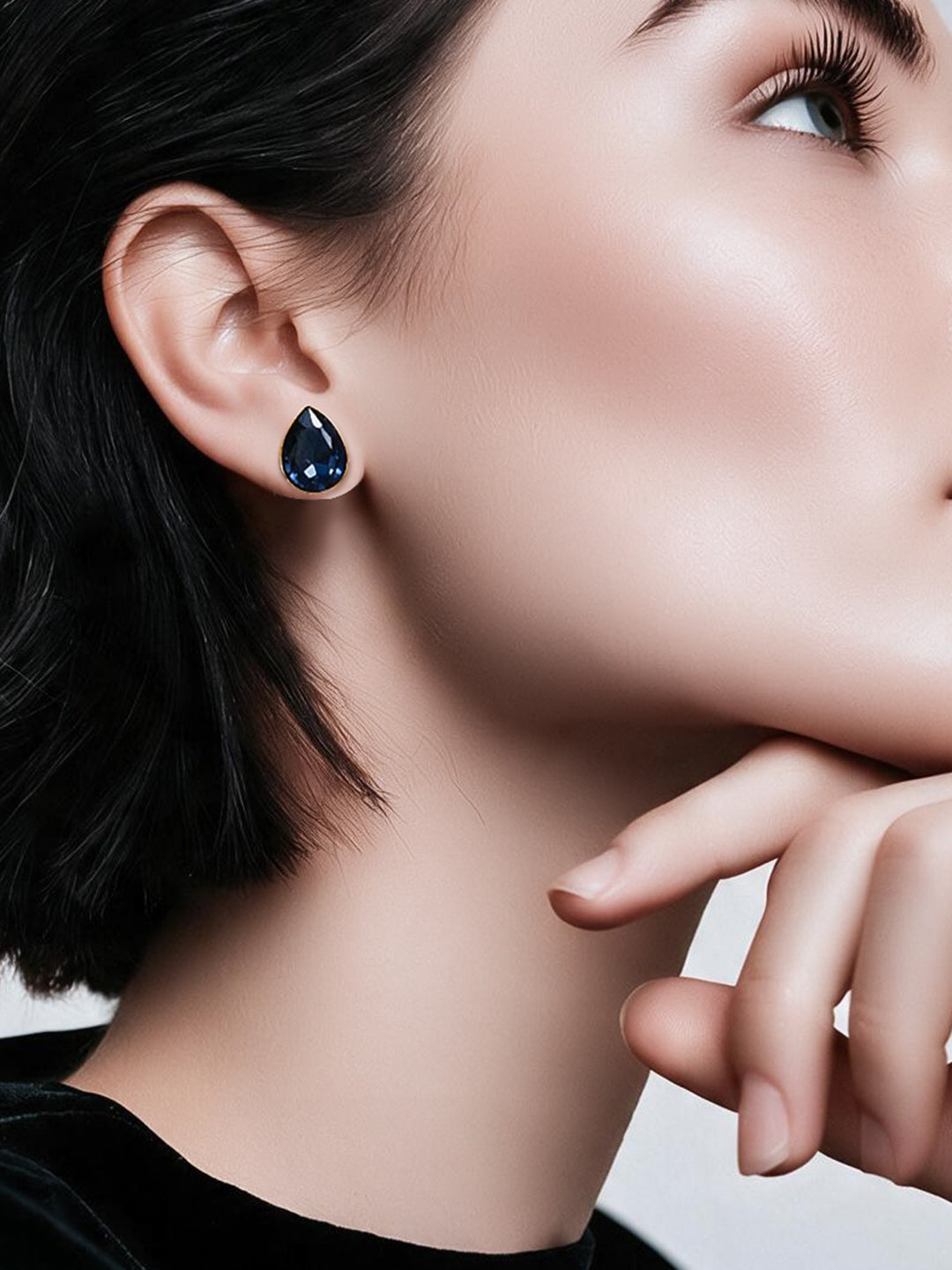 【Rubans】 Gold Plated Sapphire Zirconia Teardrop Stud Earrings｜ゴールドメッキ サファイア ジルコニア ティアドロップ スタッドイヤリング
