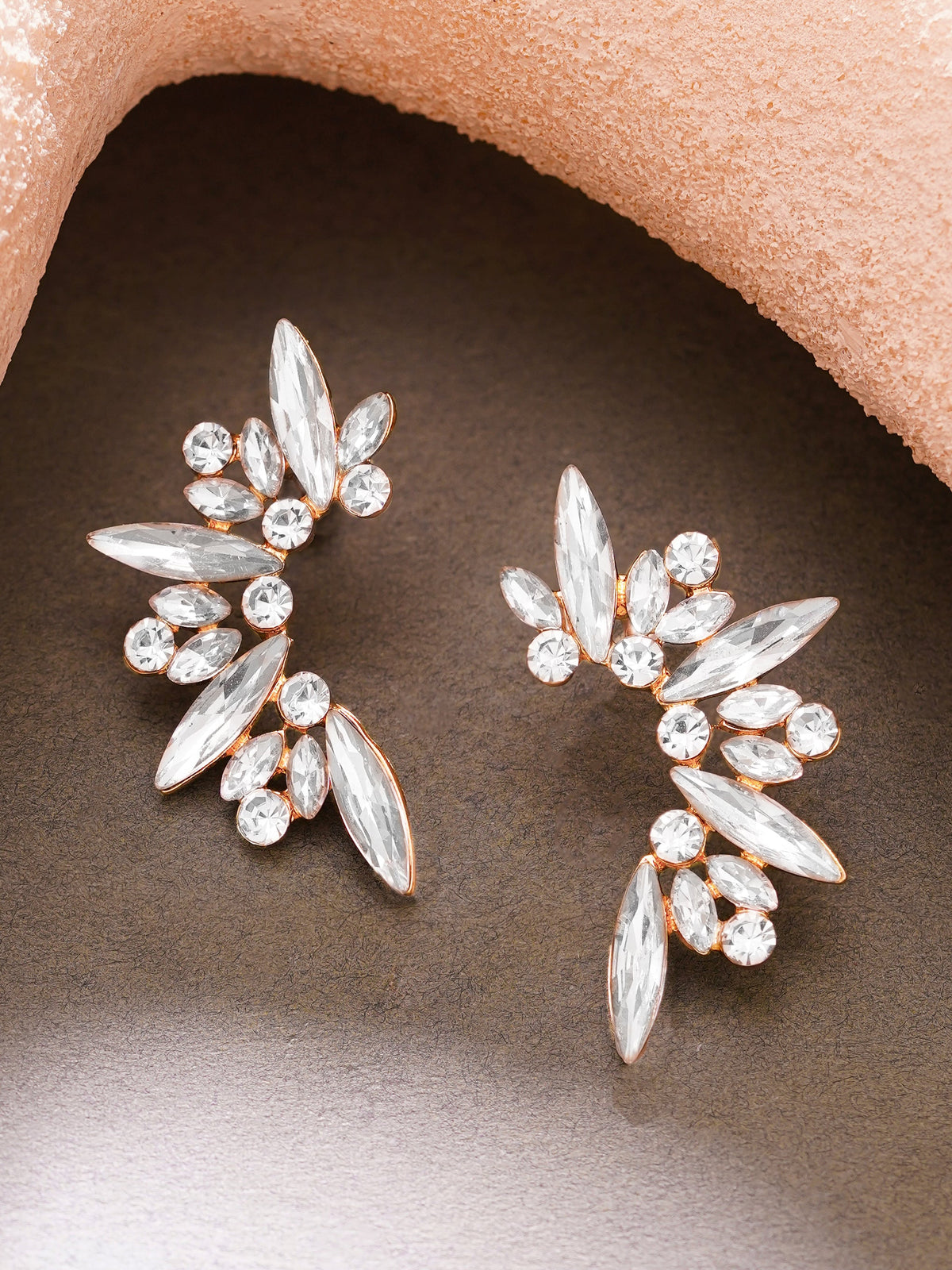【Rubans】Gold Plated Moonlit Wings Rose Crystal Cluster Studs Earrings｜ゴールドメッキ ムーンリットウィングス ローズクリスタル クラスター スタッドピアス