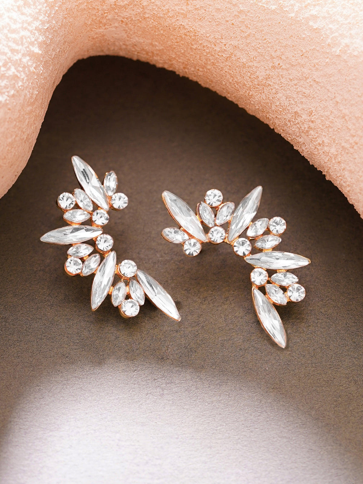 【Rubans】Gold Plated Moonlit Wings Rose Crystal Cluster Studs Earrings｜ゴールドメッキ ムーンリットウィングス ローズクリスタル クラスター スタッドピアス