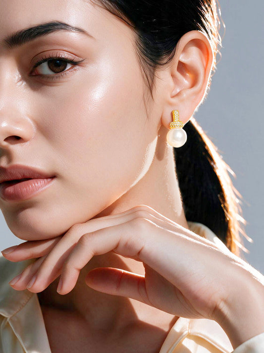【Rubans】Gold Plated white pearl drop minimal earrings｜ゴールドメッキ ホワイトパール ドロップ ミニマルピアス