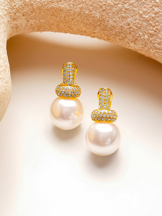 【Rubans】Gold Plated white pearl drop minimal earrings｜ゴールドメッキ ホワイトパール ドロップ ミニマルピアス