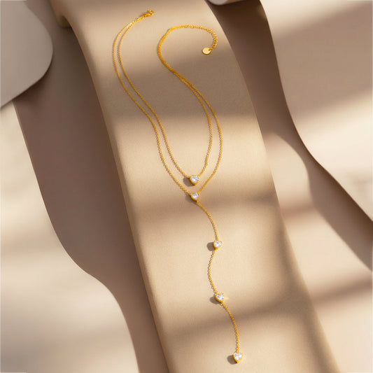 Demi Fine 18K Gold Plated Stainless Steel Crystal Heart Layered Necklace フリーサイズ