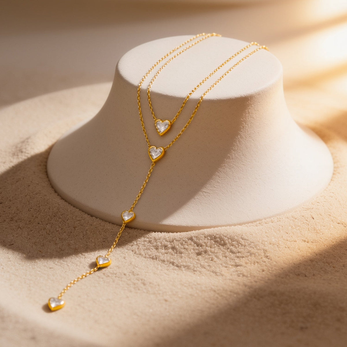 Demi Fine 18K Gold Plated Stainless Steel Crystal Heart Layered Necklace フリーサイズ
