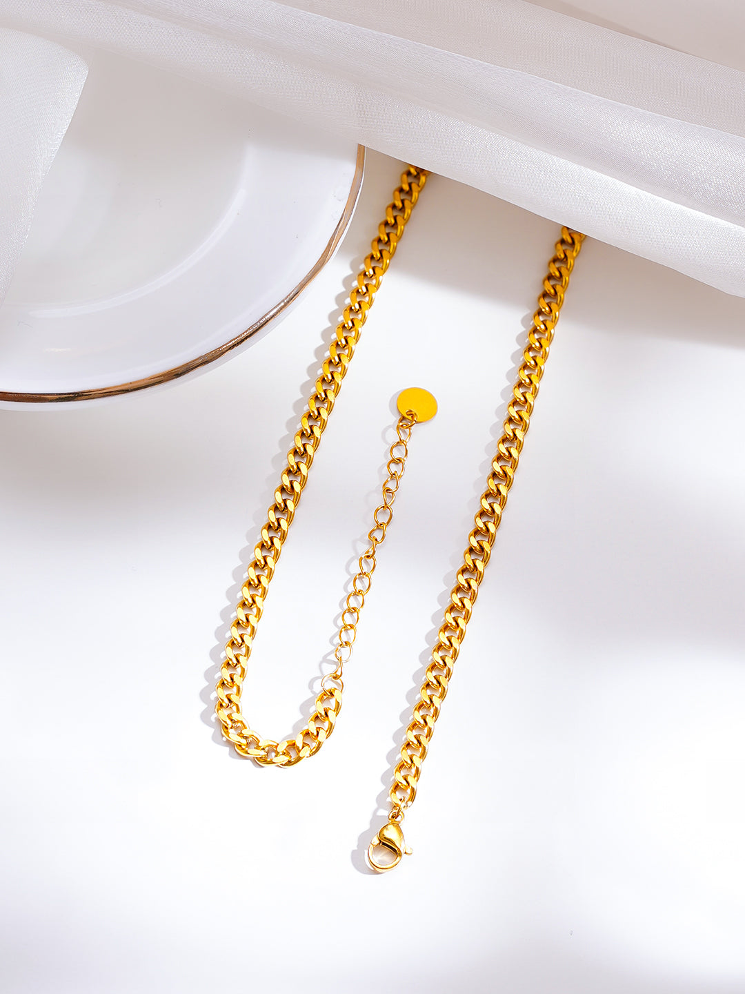 Demi Fine 18K Gold Plated Stainless Steel Heart Charm Cuban Chain Necklace フリーサイズ