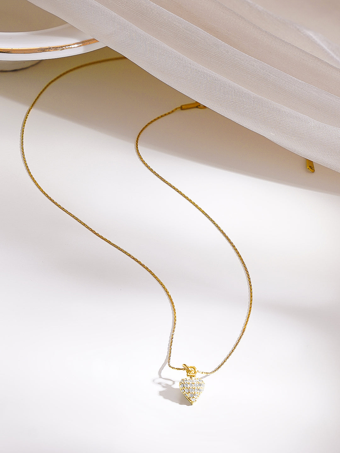Demi Fine 18K Gold Plated Stainless Steel Crystal Heart Pendant Chain フリーサイズ