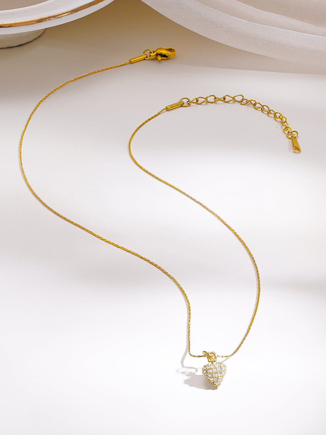 Demi Fine 18K Gold Plated Stainless Steel Crystal Heart Pendant Chain フリーサイズ