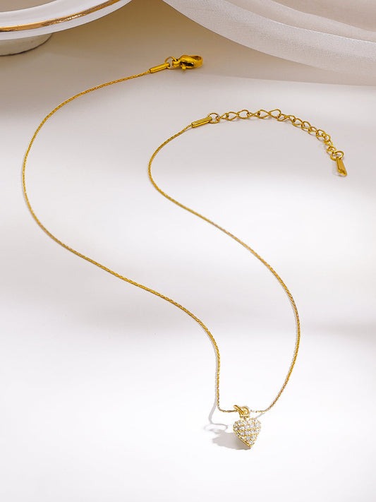 Demi Fine 18K Gold Plated Stainless Steel Crystal Heart Pendant Chain フリーサイズ