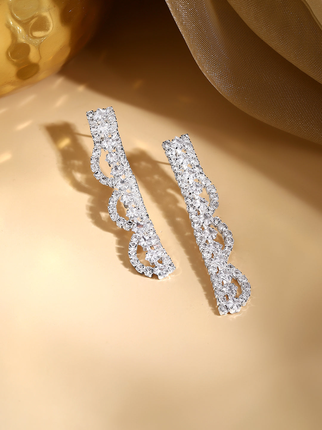 【Rubans】 Rhodium Plated Starlight Crystal Scallop Necklace Set｜ロジウムメッキ スターライト クリスタル スカラップ ネックレスセット