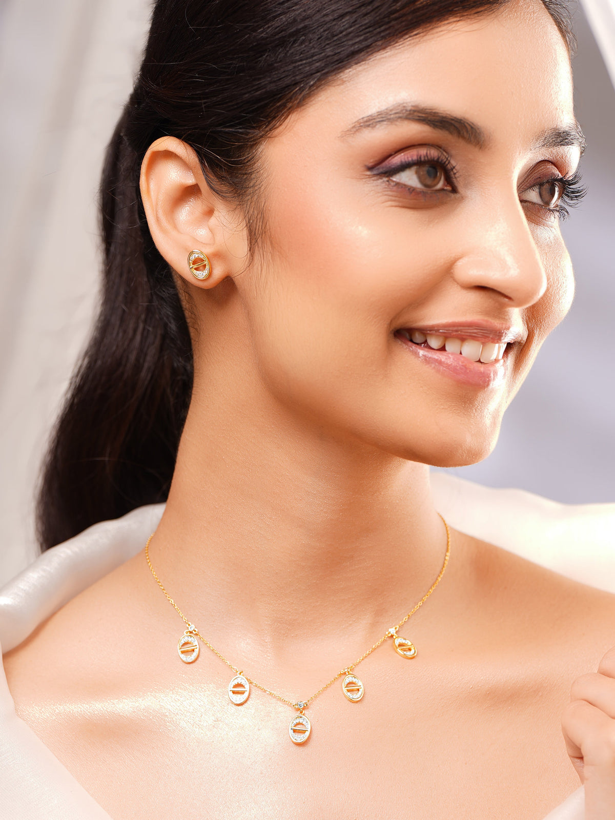 【Rubans】 Gold Plated Geometric Charm Collar Necklace Set｜ゴールドメッキ ジオメトリック チャーム カラーネックレス セット