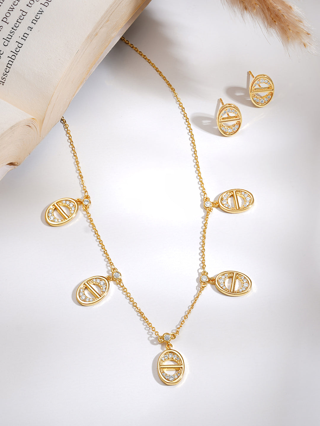 【Rubans】 Gold Plated Geometric Charm Collar Necklace Set｜ゴールドメッキ ジオメトリック チャーム カラーネックレス セット