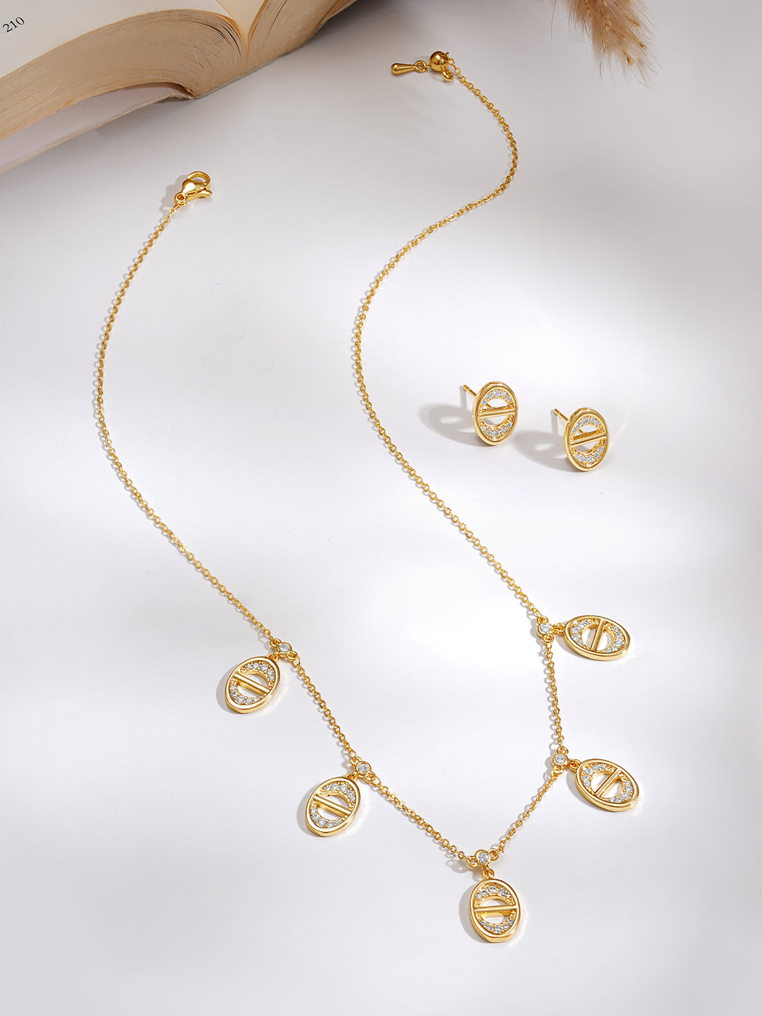 【Rubans】 Gold Plated Geometric Charm Collar Necklace Set｜ゴールドメッキ ジオメトリック チャーム カラーネックレス セット
