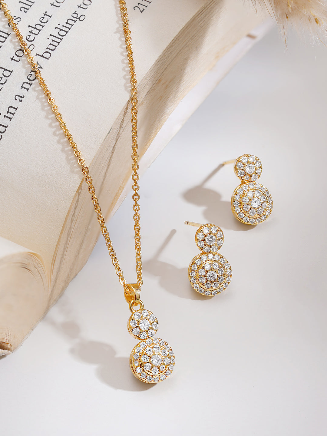 【Rubans】 Gold Plated American Diamond Zirconia Circular Drop Pendant Set｜ゴールドメッキ アメリカンダイヤモンド ジルコニア サークルドロップ ペンダントセット