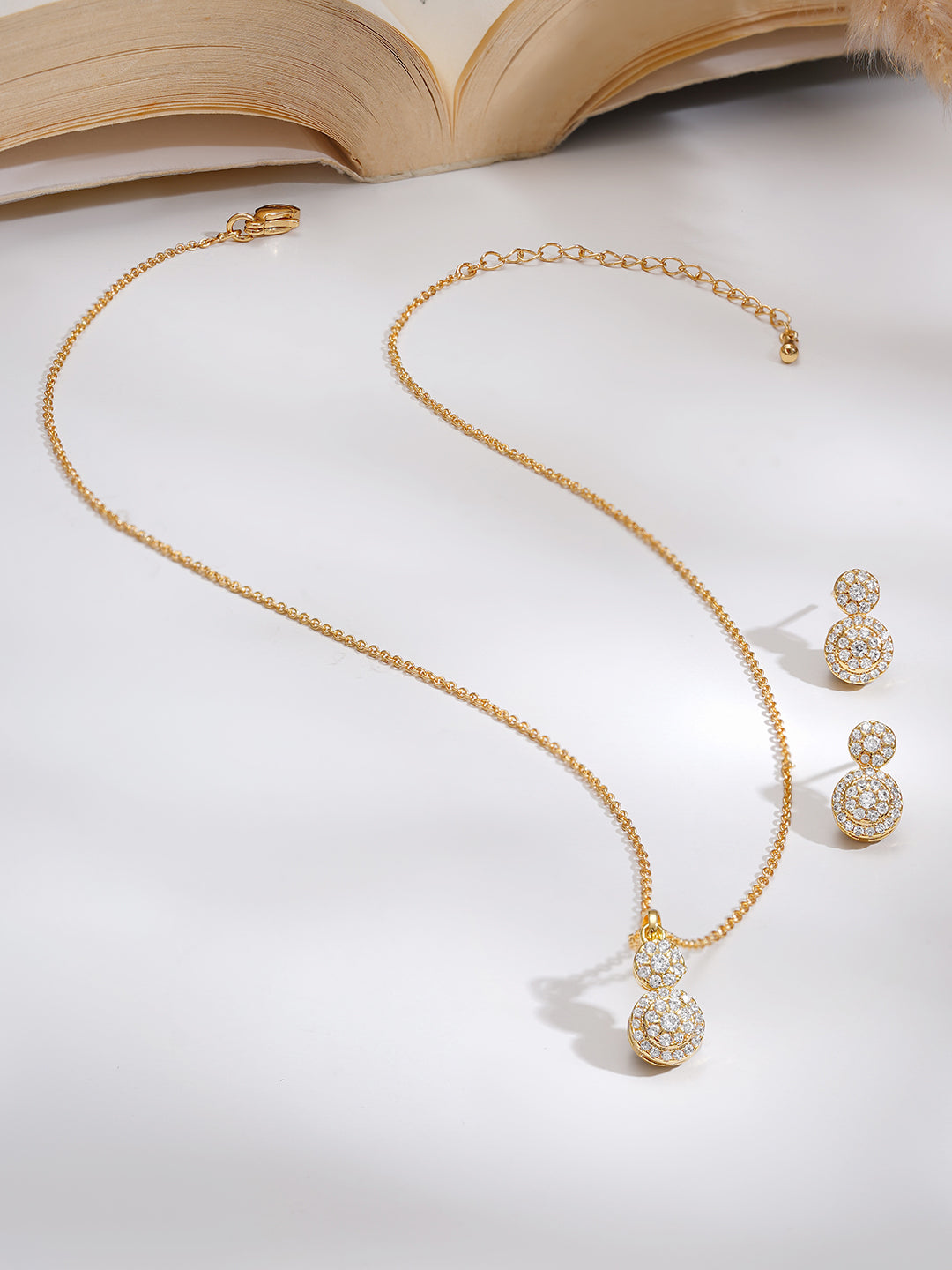【Rubans】 Gold Plated American Diamond Zirconia Circular Drop Pendant Set｜ゴールドメッキ アメリカンダイヤモンド ジルコニア サークルドロップ ペンダントセット