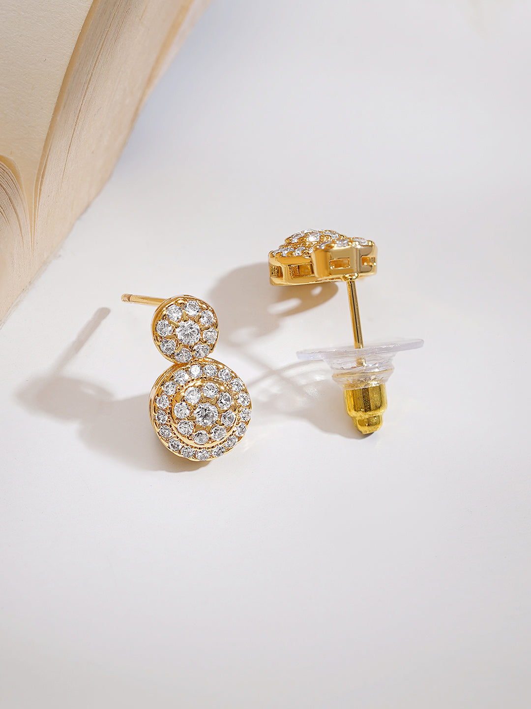 【Rubans】 Gold Plated American Diamond Zirconia Circular Drop Pendant Set｜ゴールドメッキ アメリカンダイヤモンド ジルコニア サークルドロップ ペンダントセット（細め）