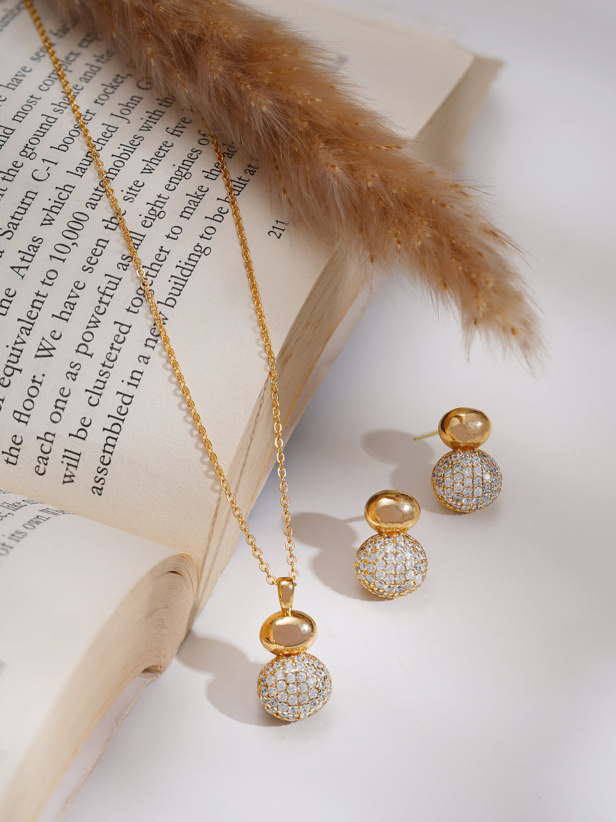 【Rubans】 Gold Plated American Diamond Zirconia circular Drop Pendant Set｜ゴールドメッキ アメリカンダイヤモンド ジルコニア サークルドロップ ペンダントセット