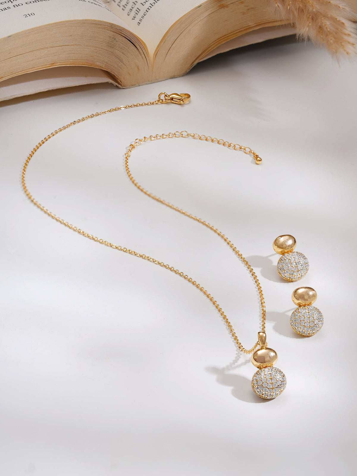 【Rubans】 Gold Plated American Diamond Zirconia circular Drop Pendant Set｜ゴールドメッキ アメリカンダイヤモンド ジルコニア サークルドロップ ペンダントセット