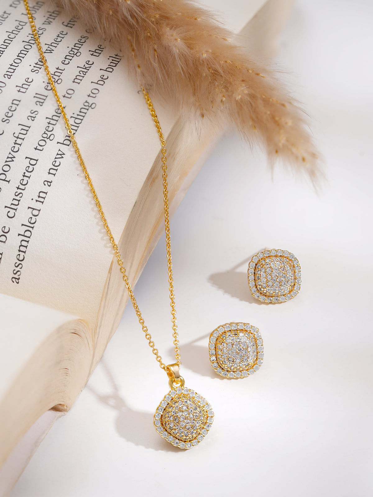 【Rubans】 Gold Plated American Diamond Zirconia Cubic Drop Pendant Set｜ゴールドメッキ アメリカンダイヤモンド ジルコニア キュービックドロップ ペンダントセット
