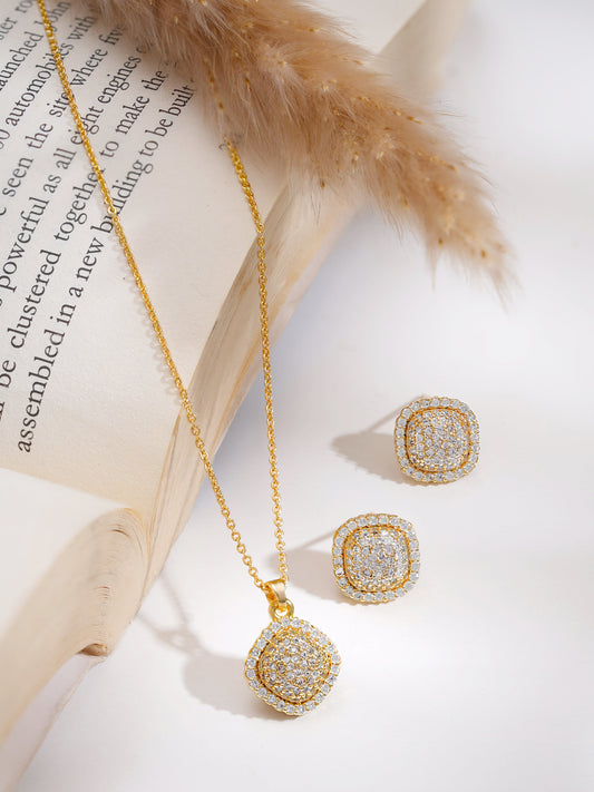 【Rubans】 Gold Plated American Diamond Zirconia Cubic Drop Pendant Set｜ゴールドメッキ アメリカンダイヤモンド ジルコニア キュービックドロップ ペンダントセット