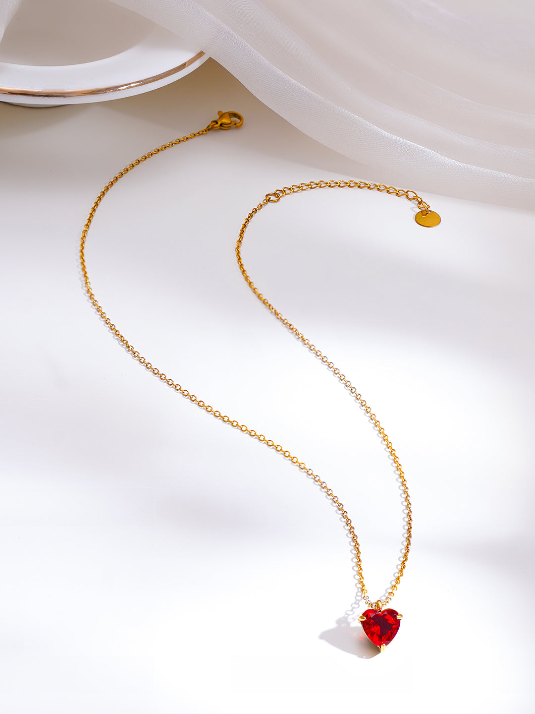 Demi Fine 18K Gold Plated Stainless Steel Mini Ruby Heart Pendant Necklace フリーサイズ