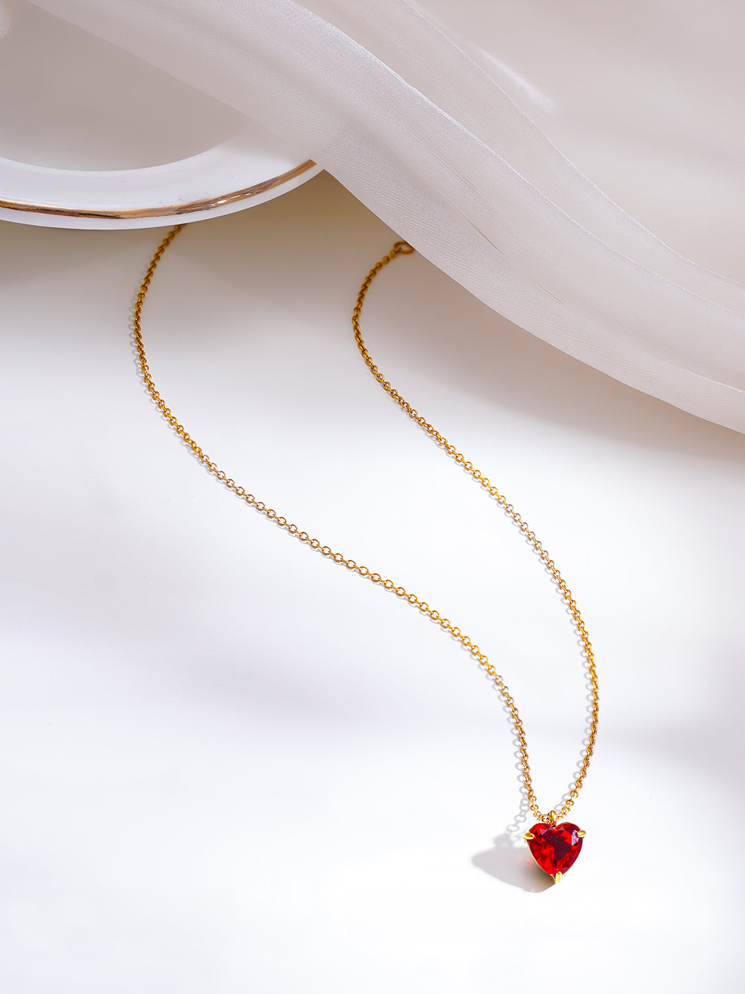 Demi Fine 18K Gold Plated Stainless Steel Mini Ruby Heart Pendant Necklace フリーサイズ